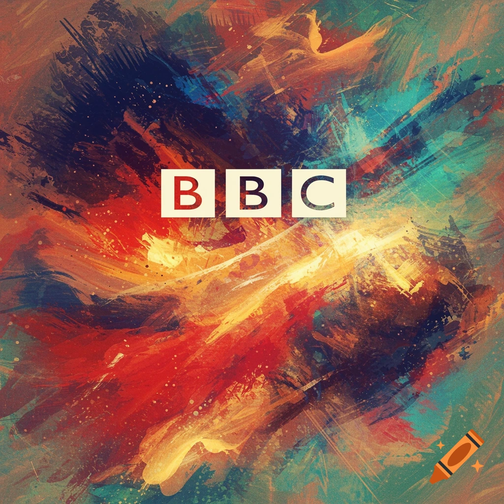Abstract image with colorful brushstrokes featuring the BBC logo