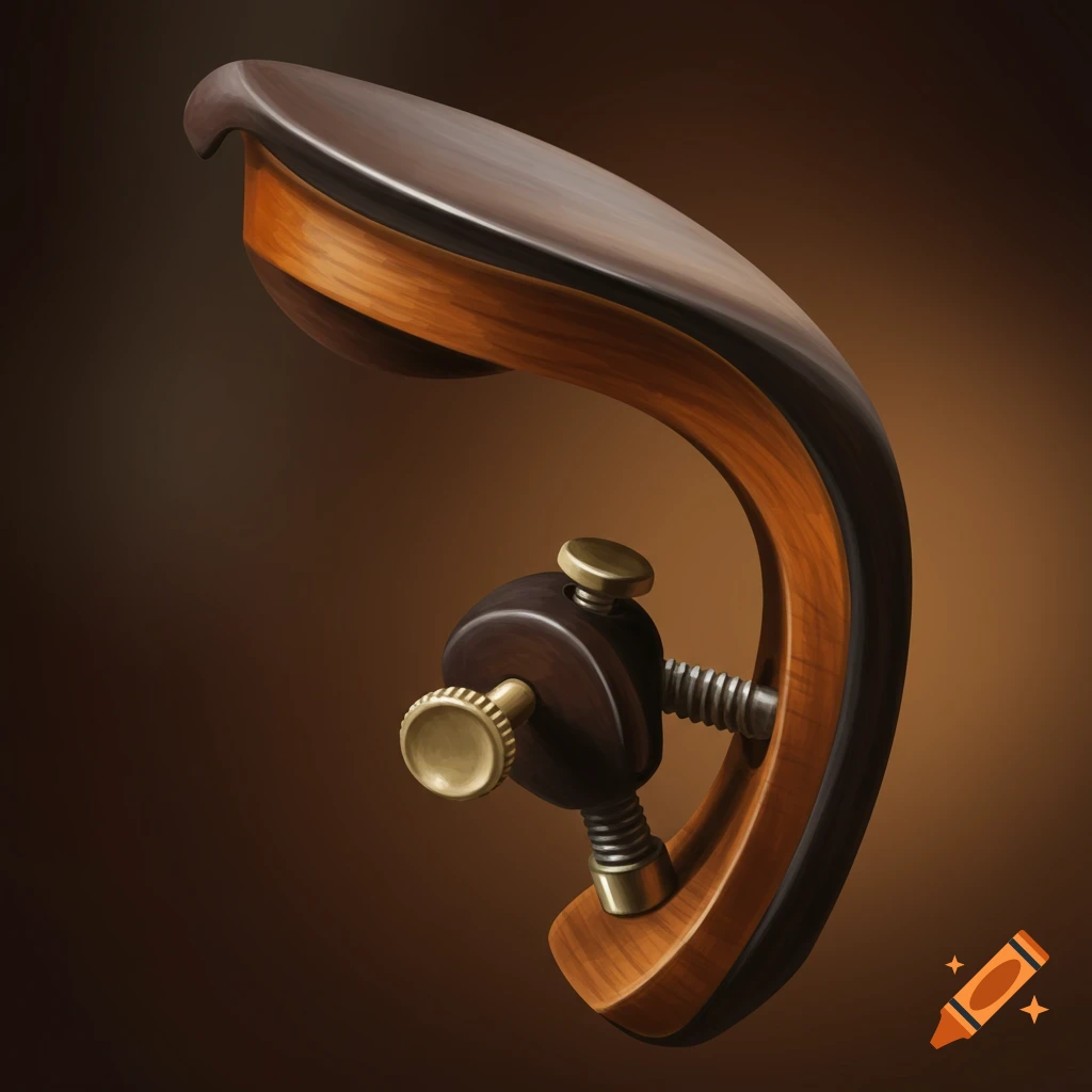 A violin shoulder rest with wood and metal parts.