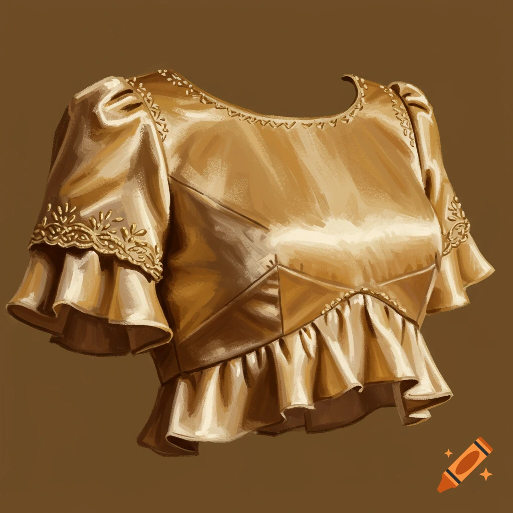 Gold ruffled crop top with short sleeves.