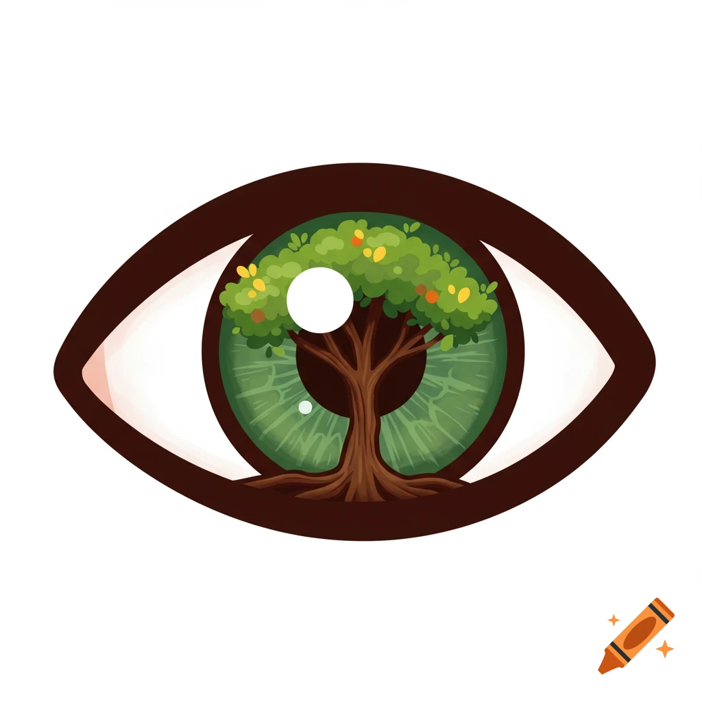 A human eye with a tree growing inside the iris.