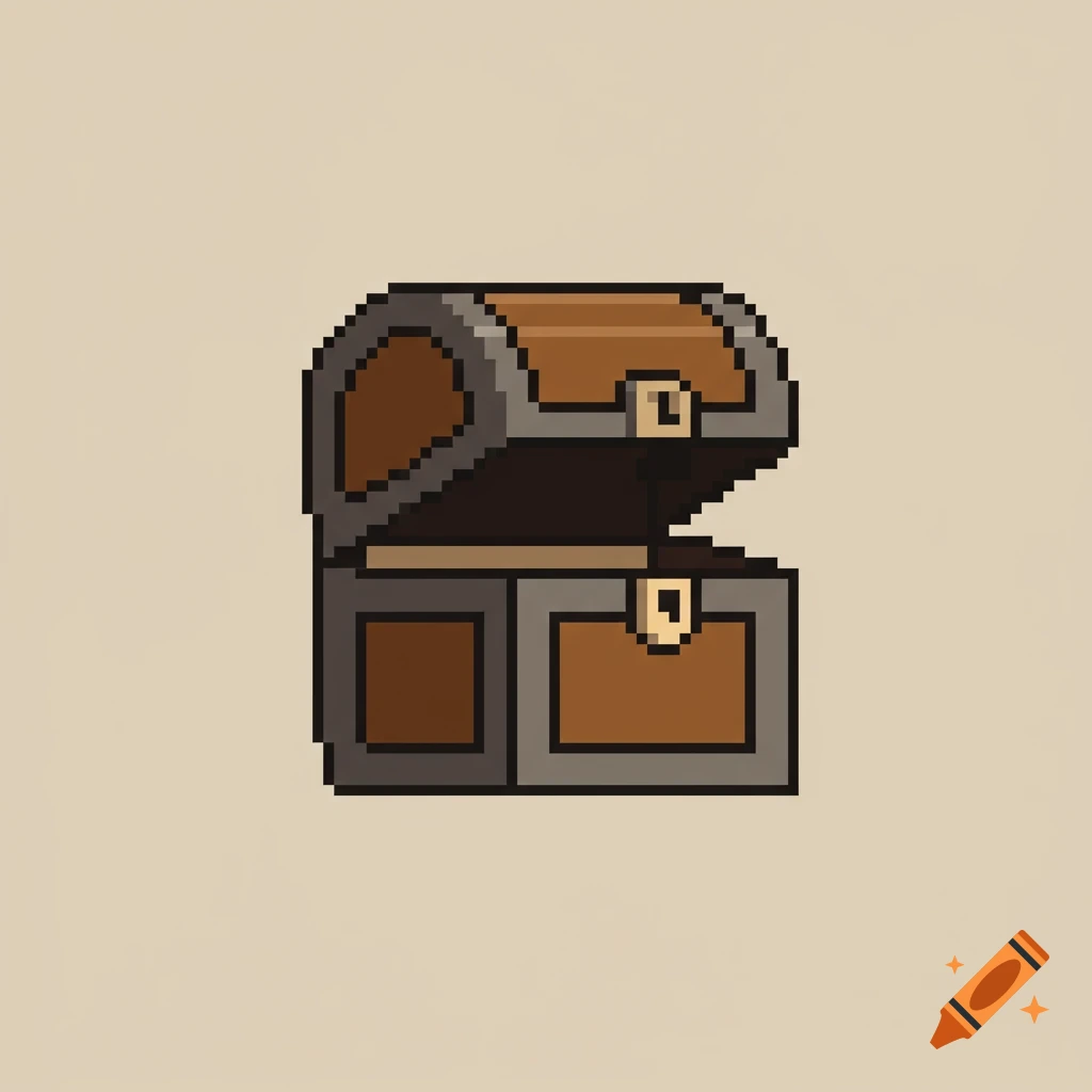 A simple pixel art illustration of an open wooden treasure chest.