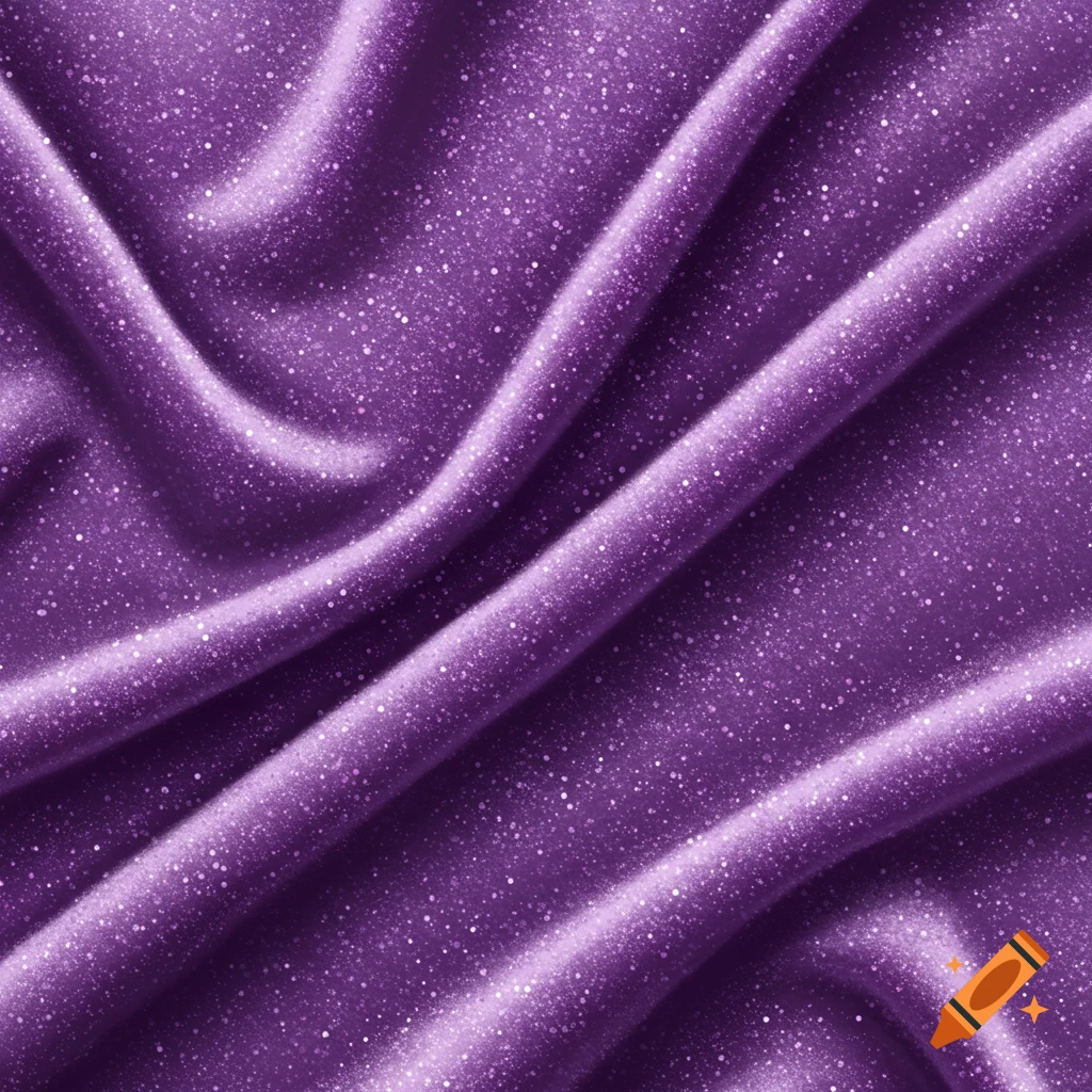 Close-up of purple velvet fabric with glitter and soft folds.