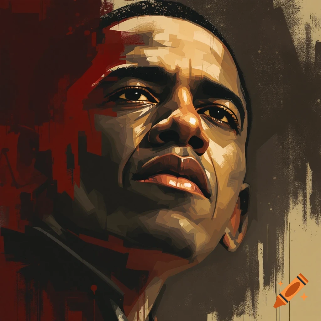 A man resembling Barack Obama in a stylized, poster-like portrait.