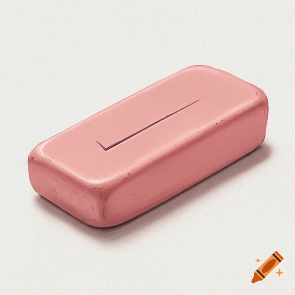 Pink eraser with a thin line on top.