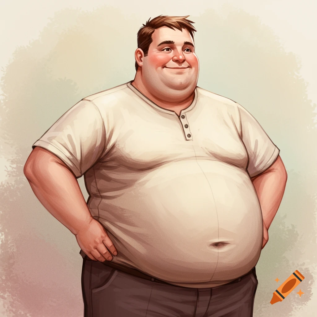 Overweight man smiling with hands on hips