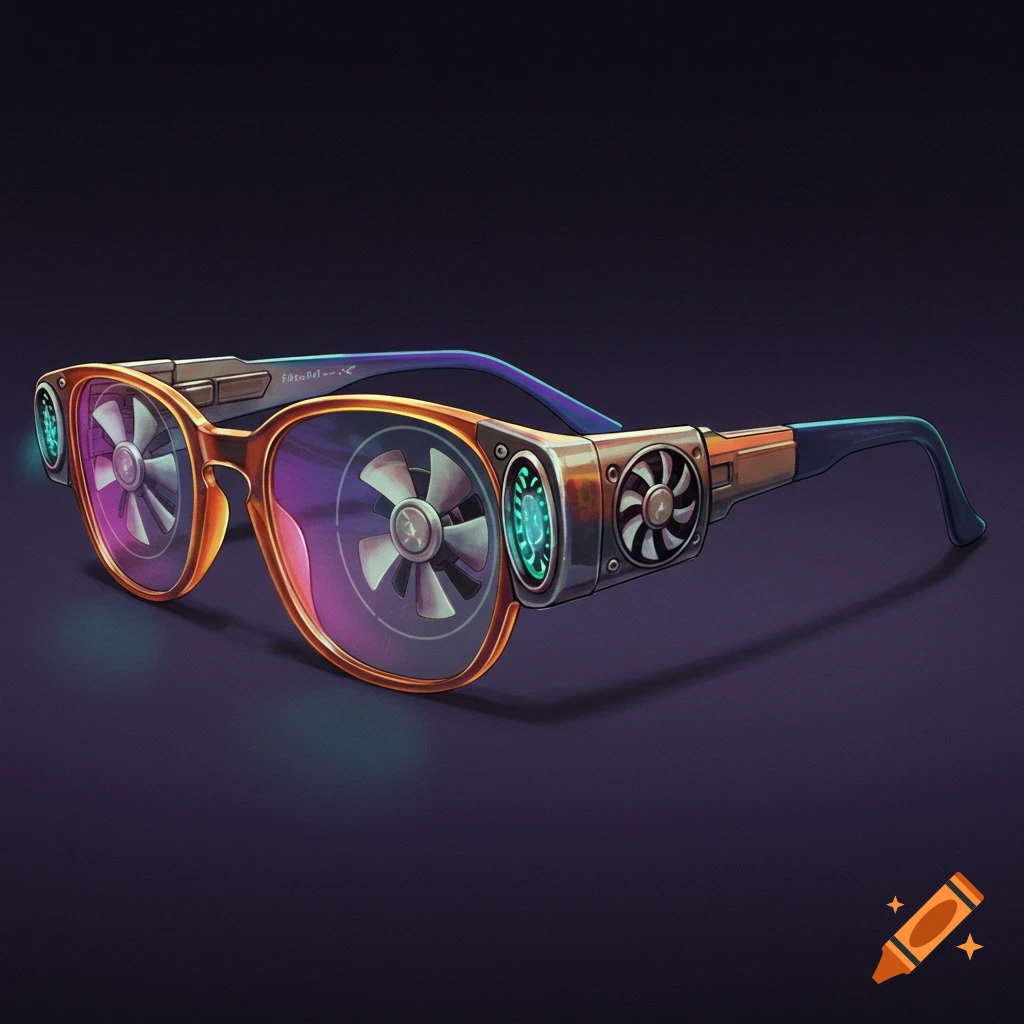 Glasses with small fans attached to the frames.