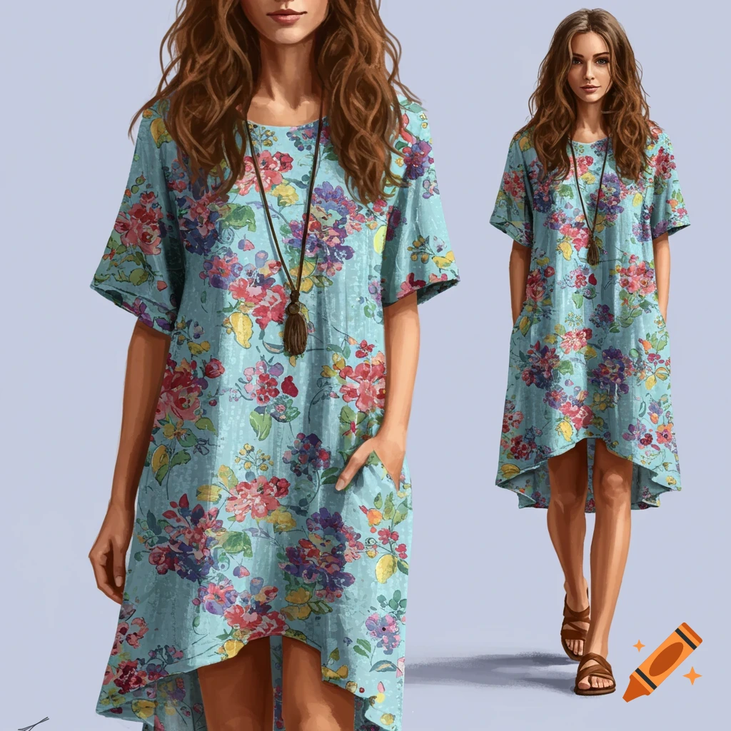 a woman wearing a blue floral high-low dress