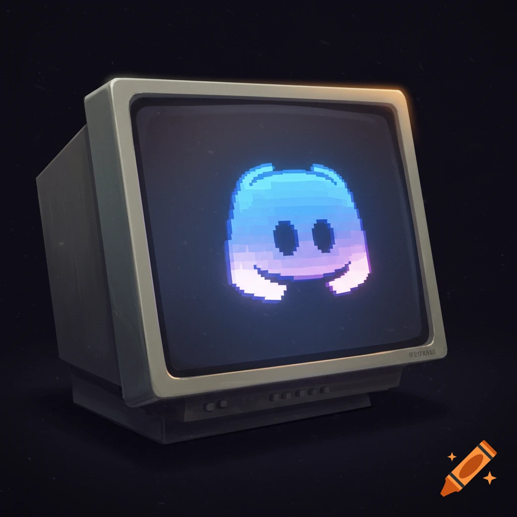 Pixelated Discord icon displayed on a vintage CRT monitor screen.