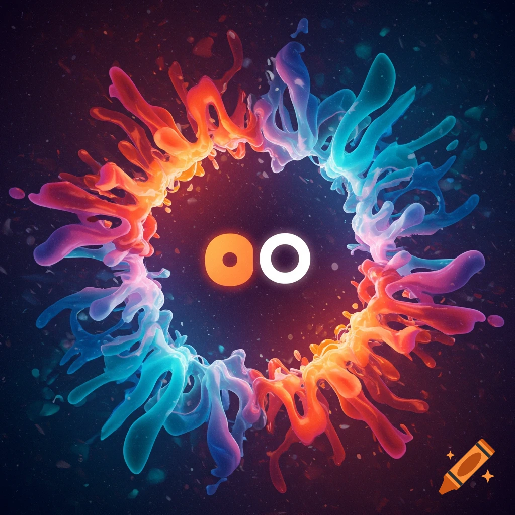 Abstract colorful splash forms a ring around the orange and white SoundCloud logo.