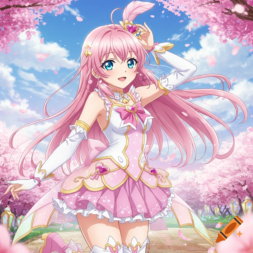 Anime girl in a pink dress with cherry blossoms