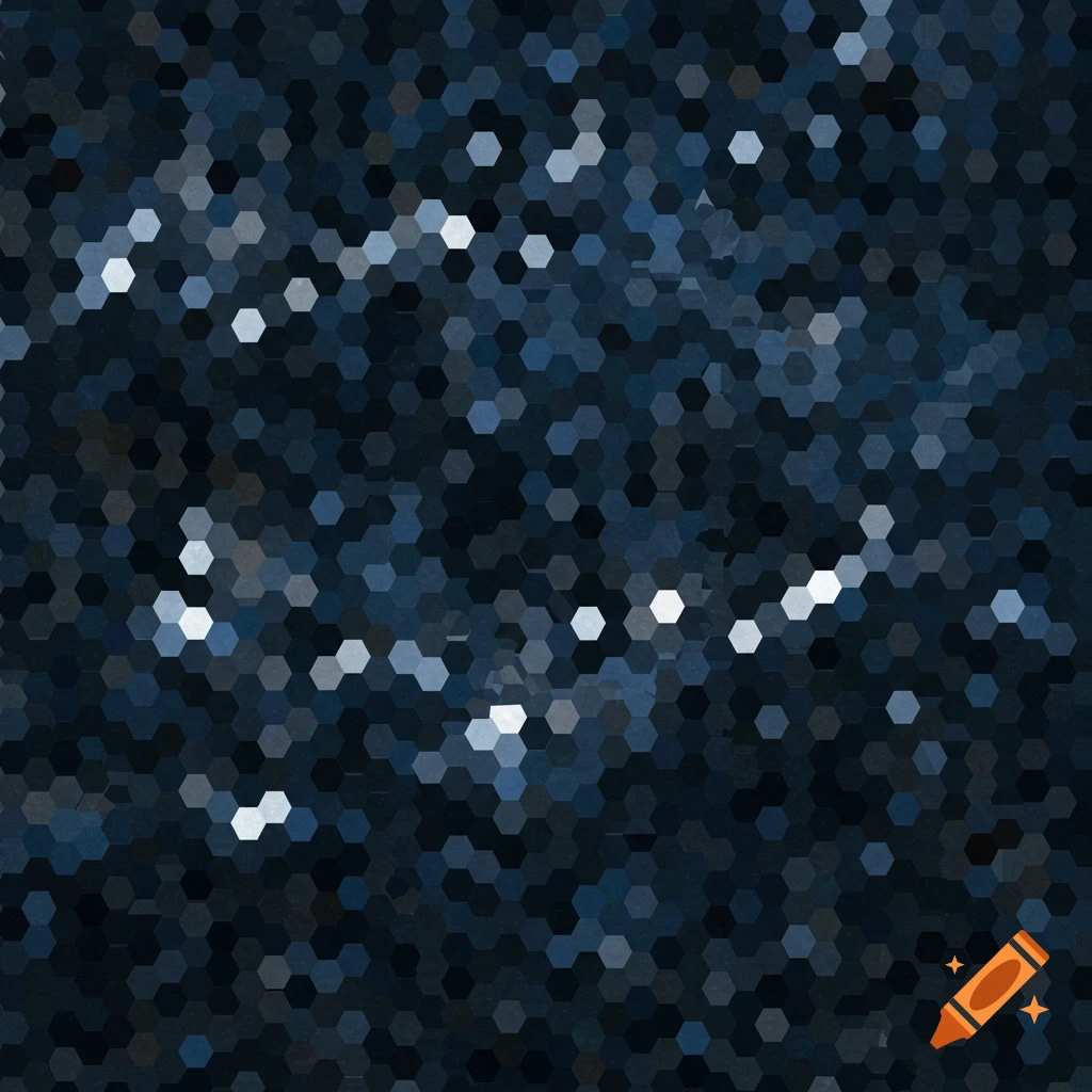 A hexagonal pattern in shades of blue, grey, and white with bright highlights.
