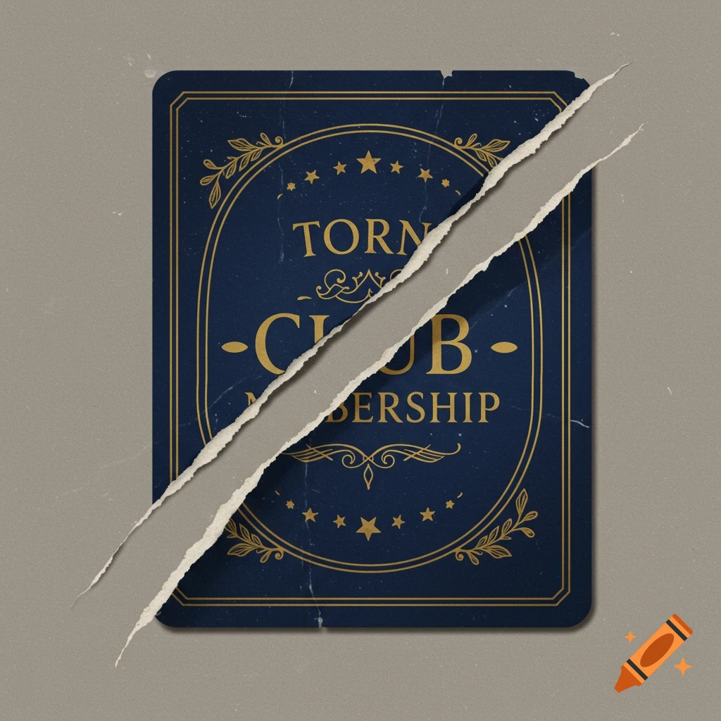 Vintage style torn blue membership card with gold trim and text 'TORN CLUB MEMBERSHIP'