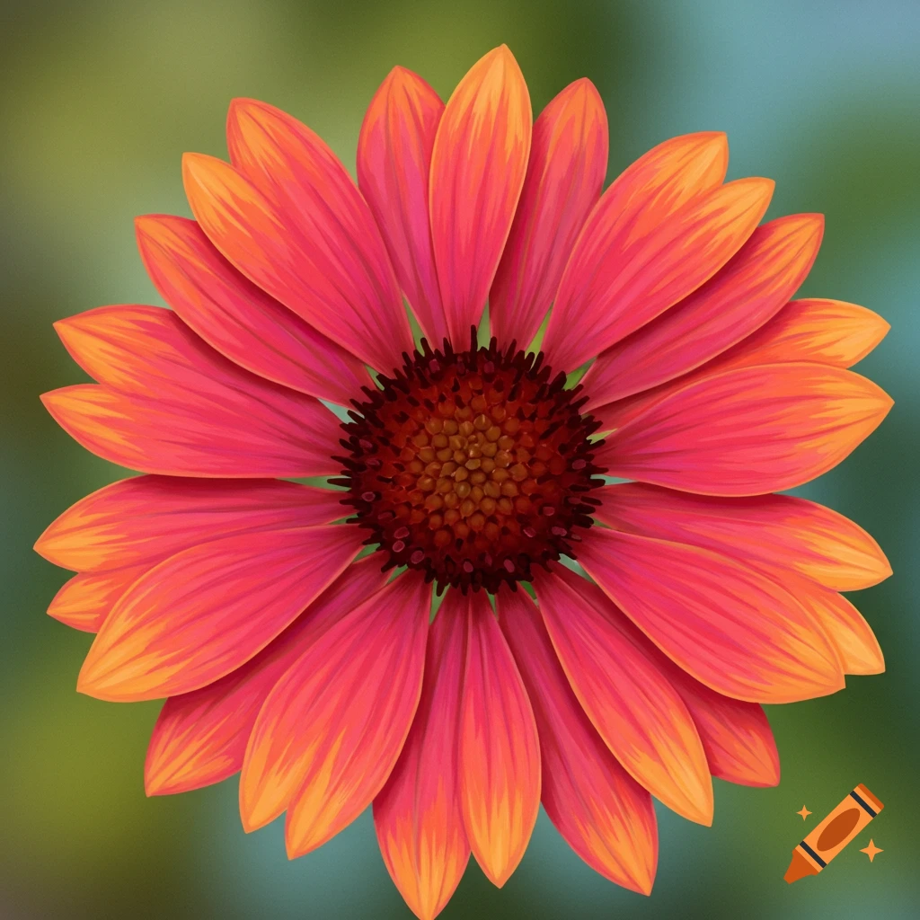 A vibrant flower with orange and pink petals.