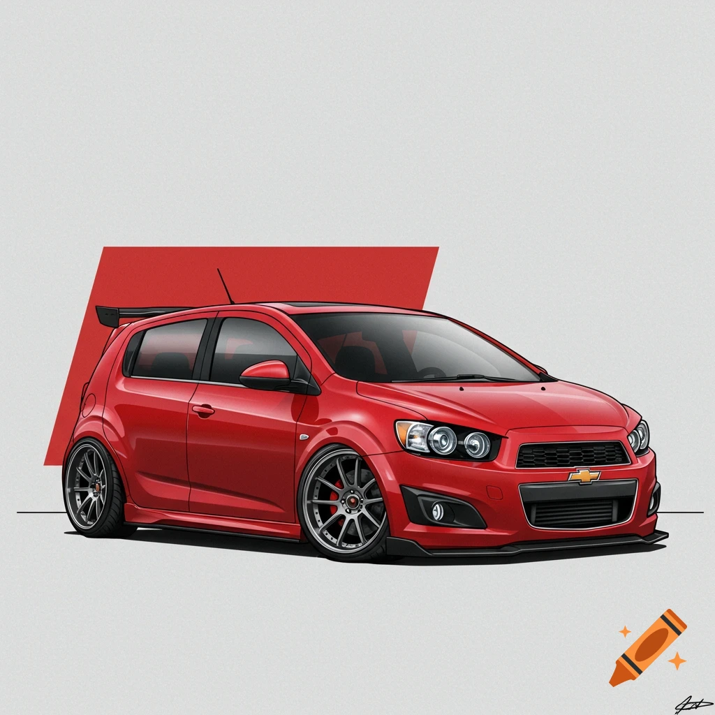 A red Chevy Sonic hatchback.