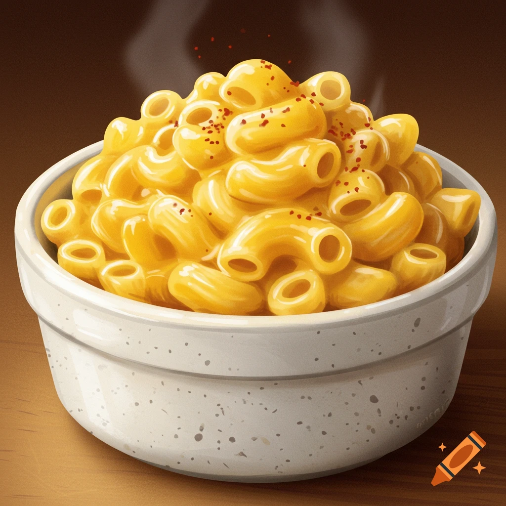 A bowl of macaroni and cheese.