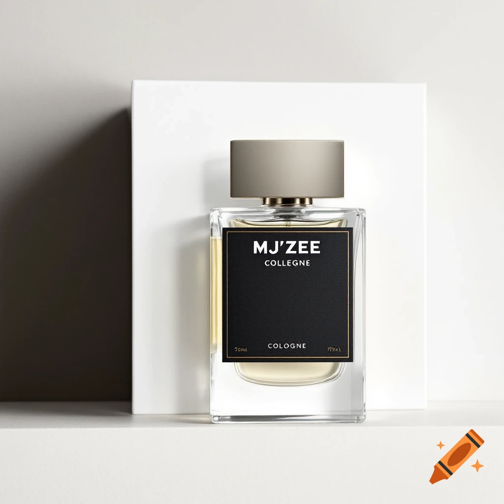 Product photo of a glass cologne bottle labeled 'MJ'ZEE COLLGNE COLOGNE'.