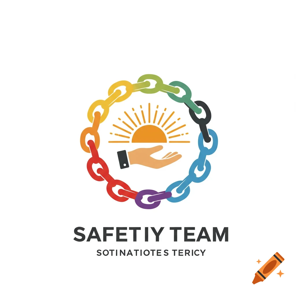Logo with a hand holding a sun inside a rainbow chain circle and text below.