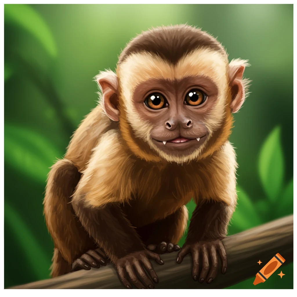 A cute baby monkey sitting on a branch.
