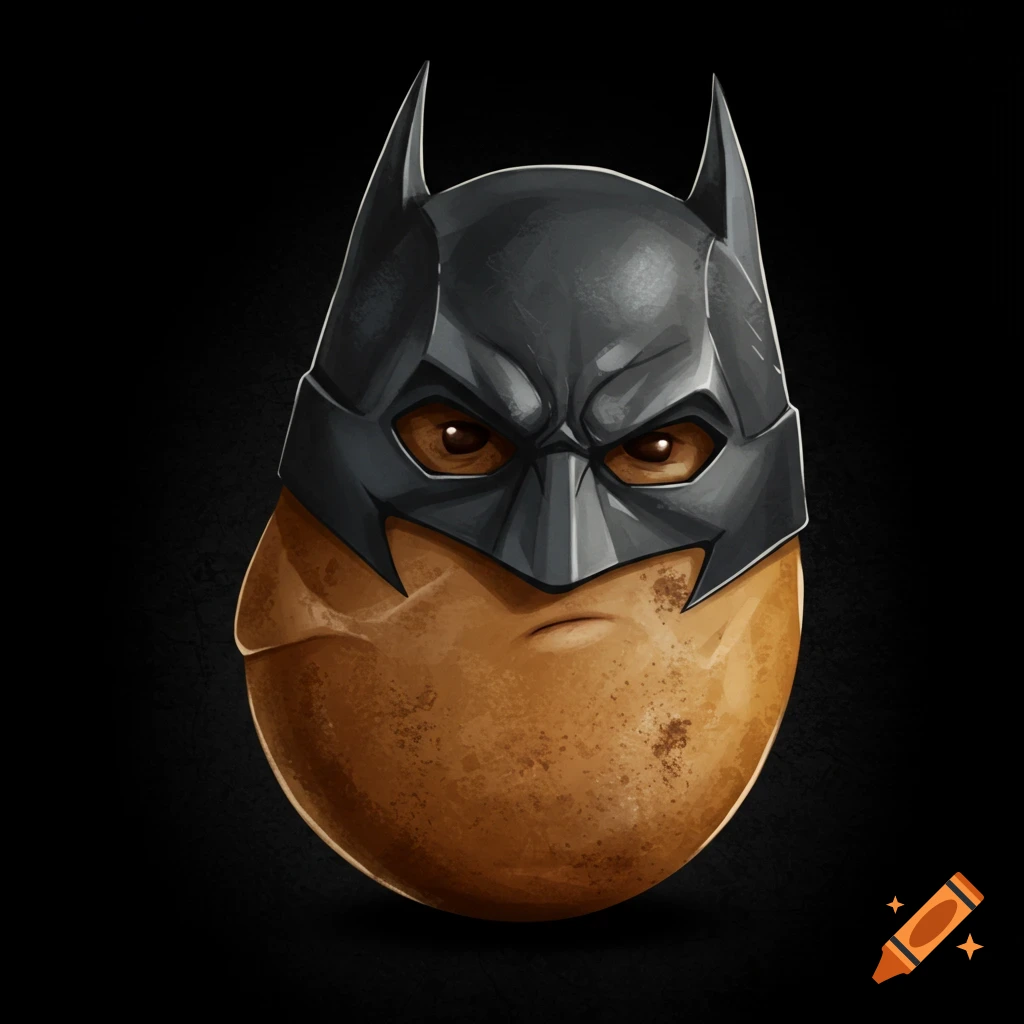 A potato wearing a Batman mask.