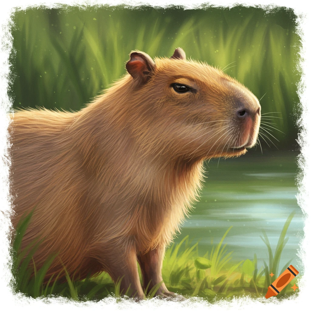A capybara standing by the water's edge.