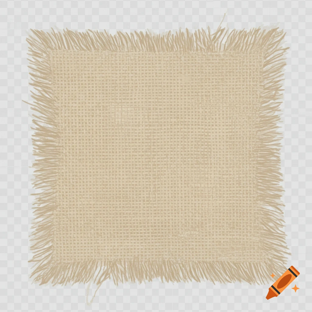 A square of light brown burlap fabric with frayed edges.
