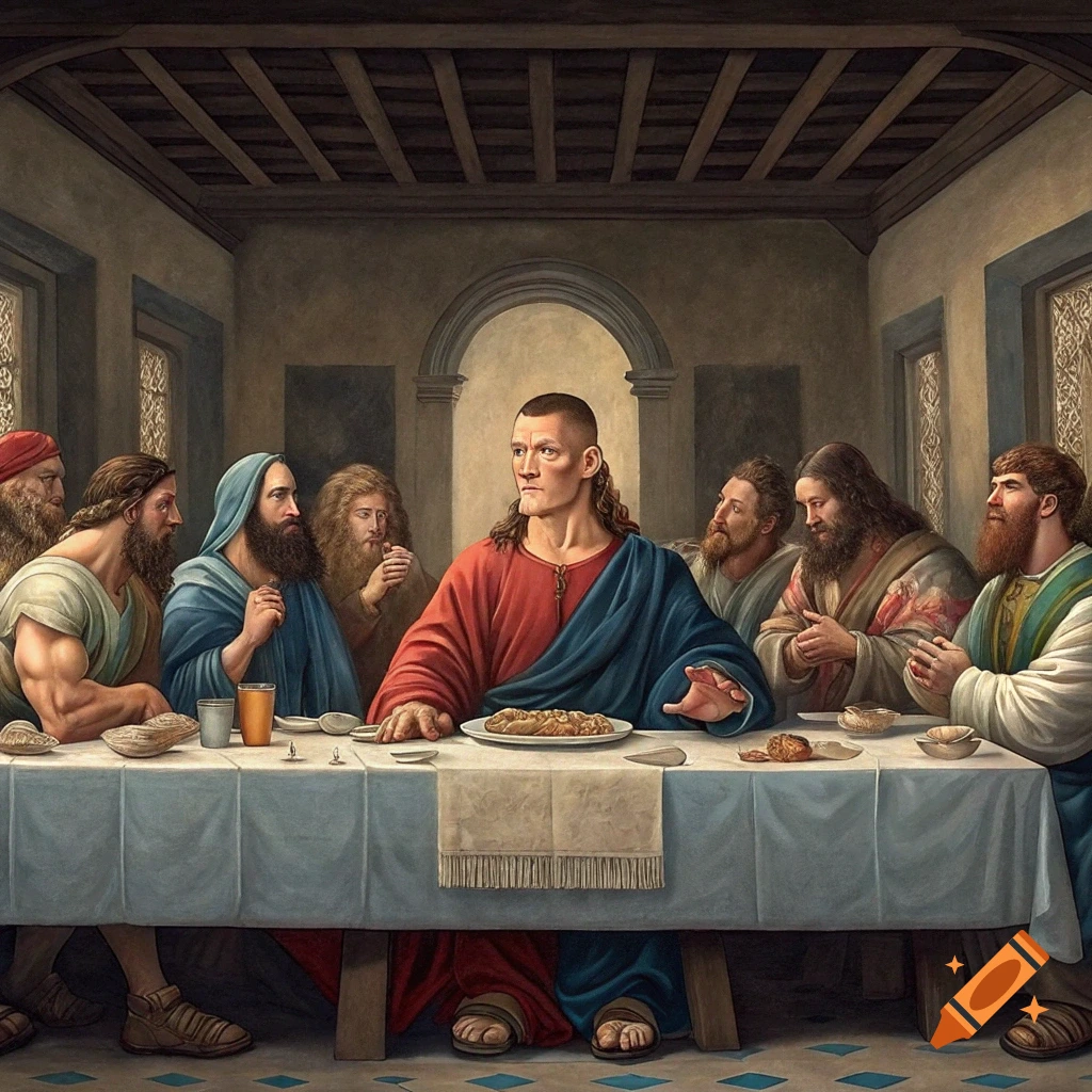 Painting parody of The Last Supper with John Cena as Jesus