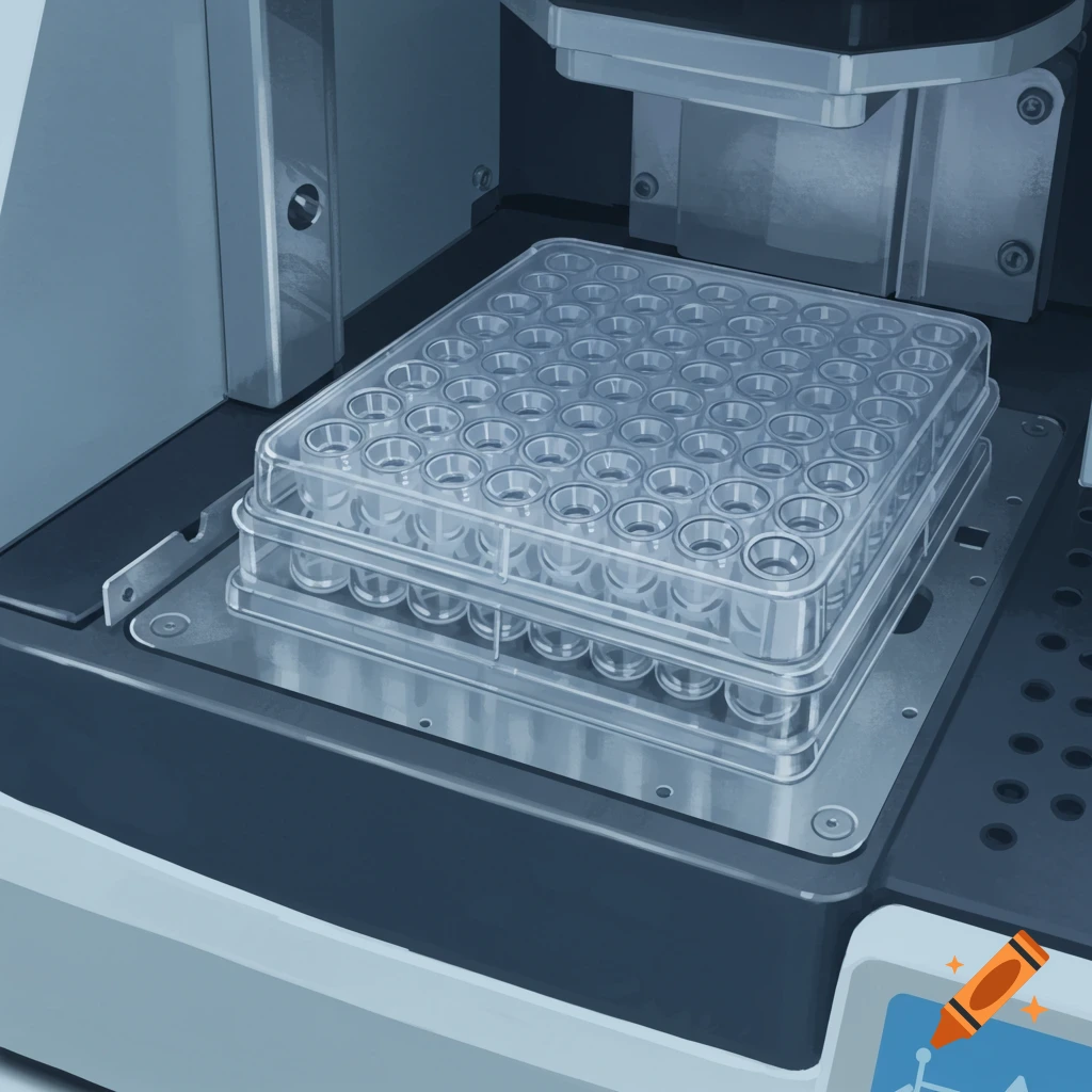 Multi-well PCR plate in a lab stacker machine.