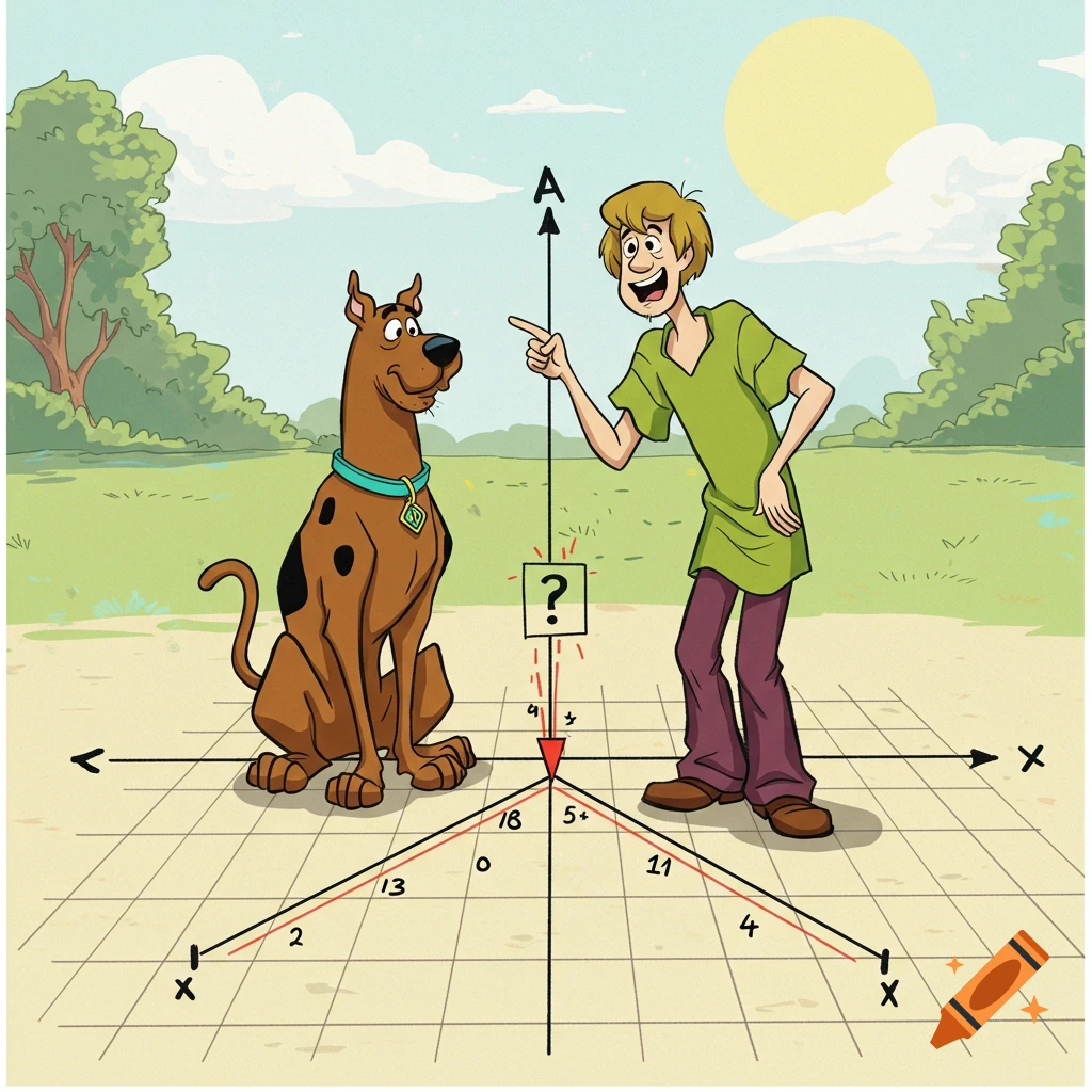 Scooby-Doo and Shaggy look at a coordinate graph with numbers and letters.