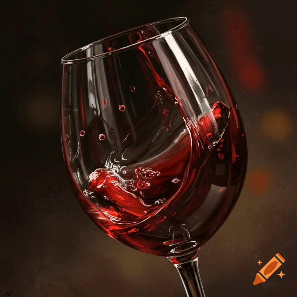 Tilted wine glass with red wine sloshing