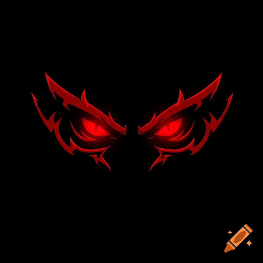 Stylized glowing red eyes against a black background.