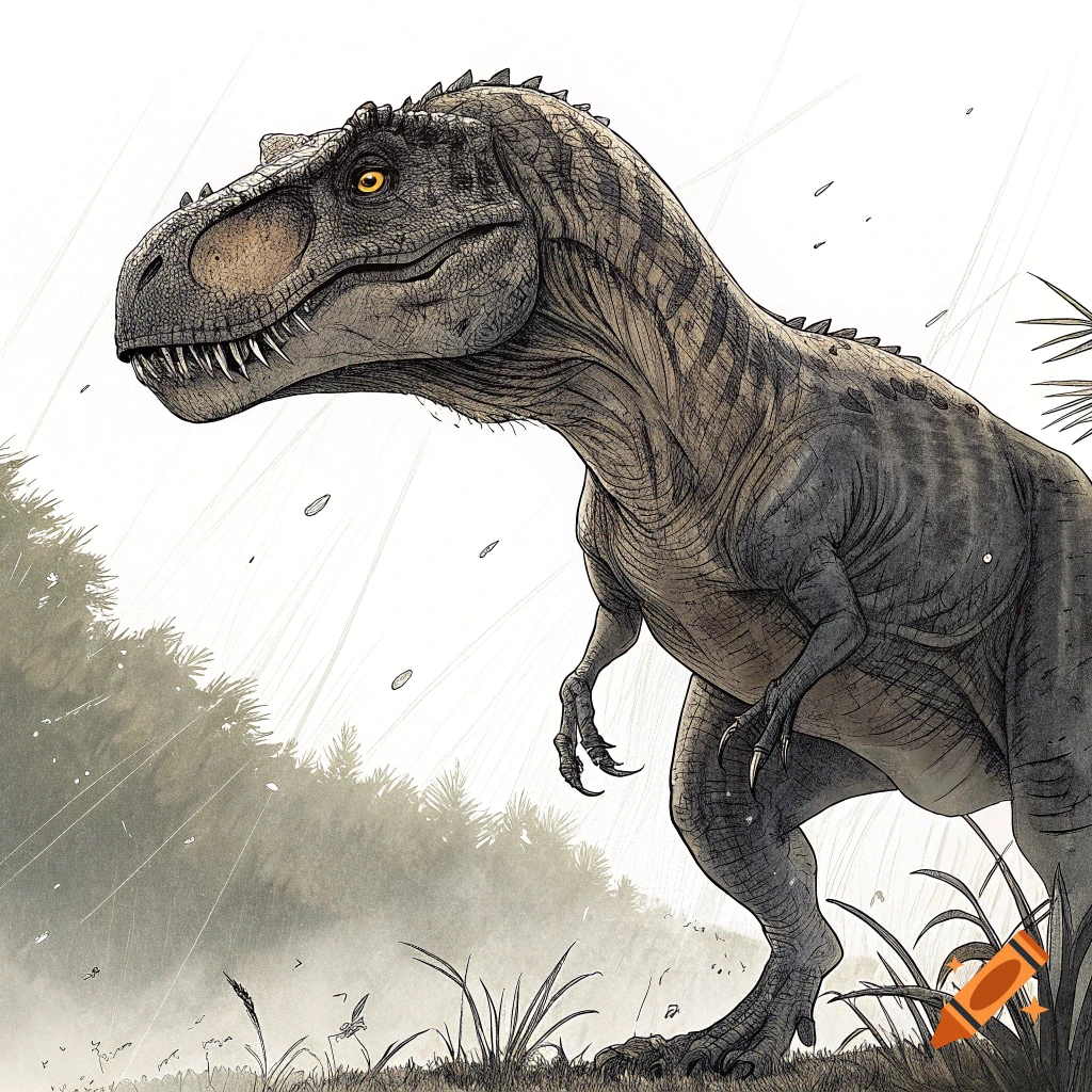 Detailed illustration of a Tyrannosaurus Rex standing in a forest clearing.