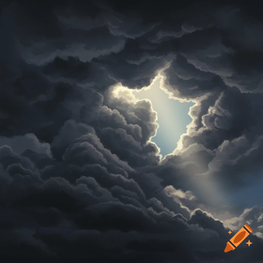 Dark storm clouds opening to bright light rays