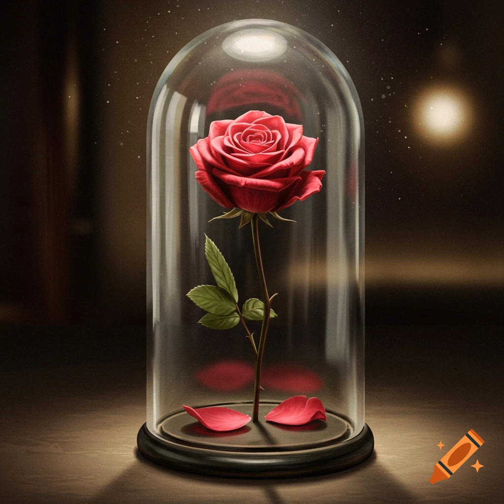 A red rose in a glass dome