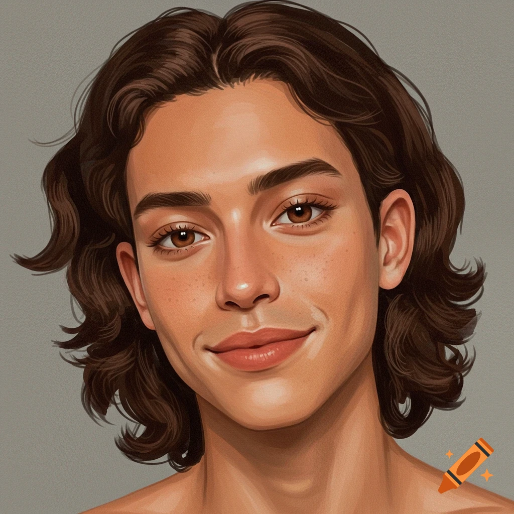 Portrait of a smiling person with brown hair and freckles