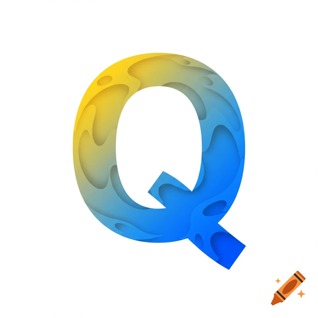 Uppercase letter Q with yellow to blue gradient in a layered, artistic style.