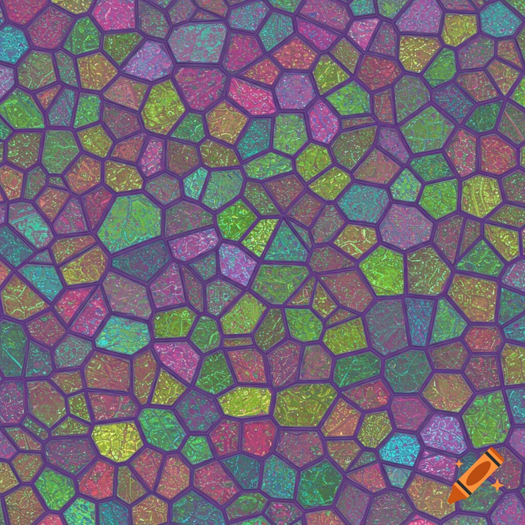 A seamless abstract pattern resembling stained glass or a mosaic with vibrant neon colors.