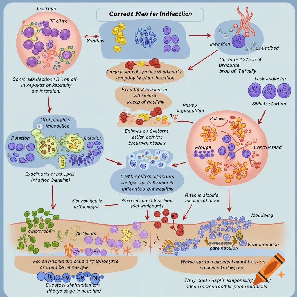 Concept map of the body's cells fighting infection on Craiyon