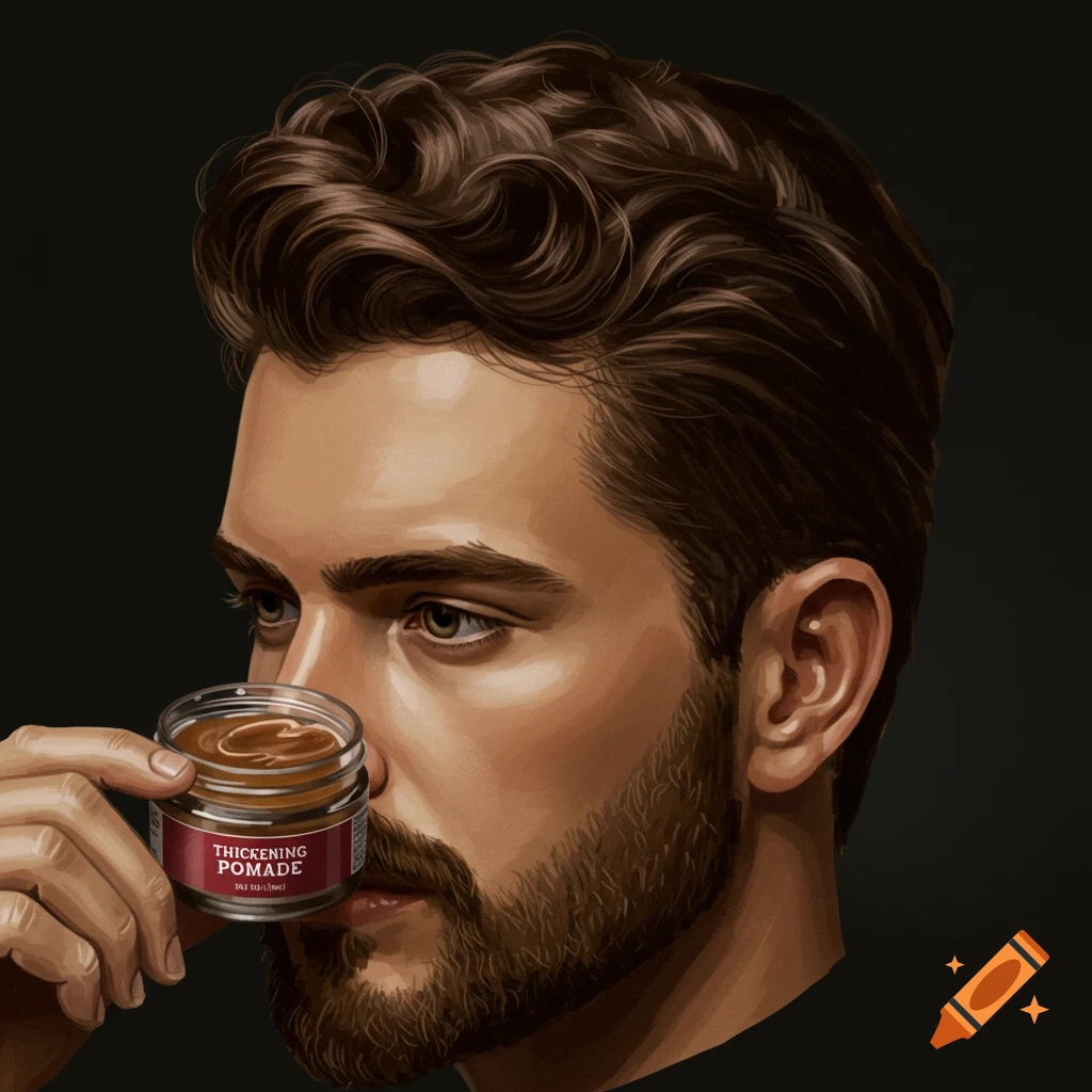 A man holding a jar of hair pomade.