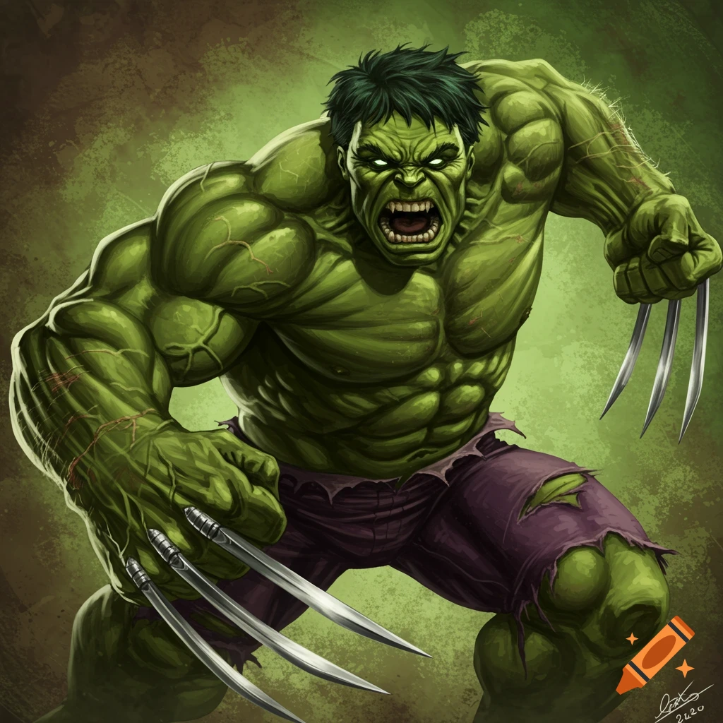 Hulk with Wolverine claws in a dynamic pose.