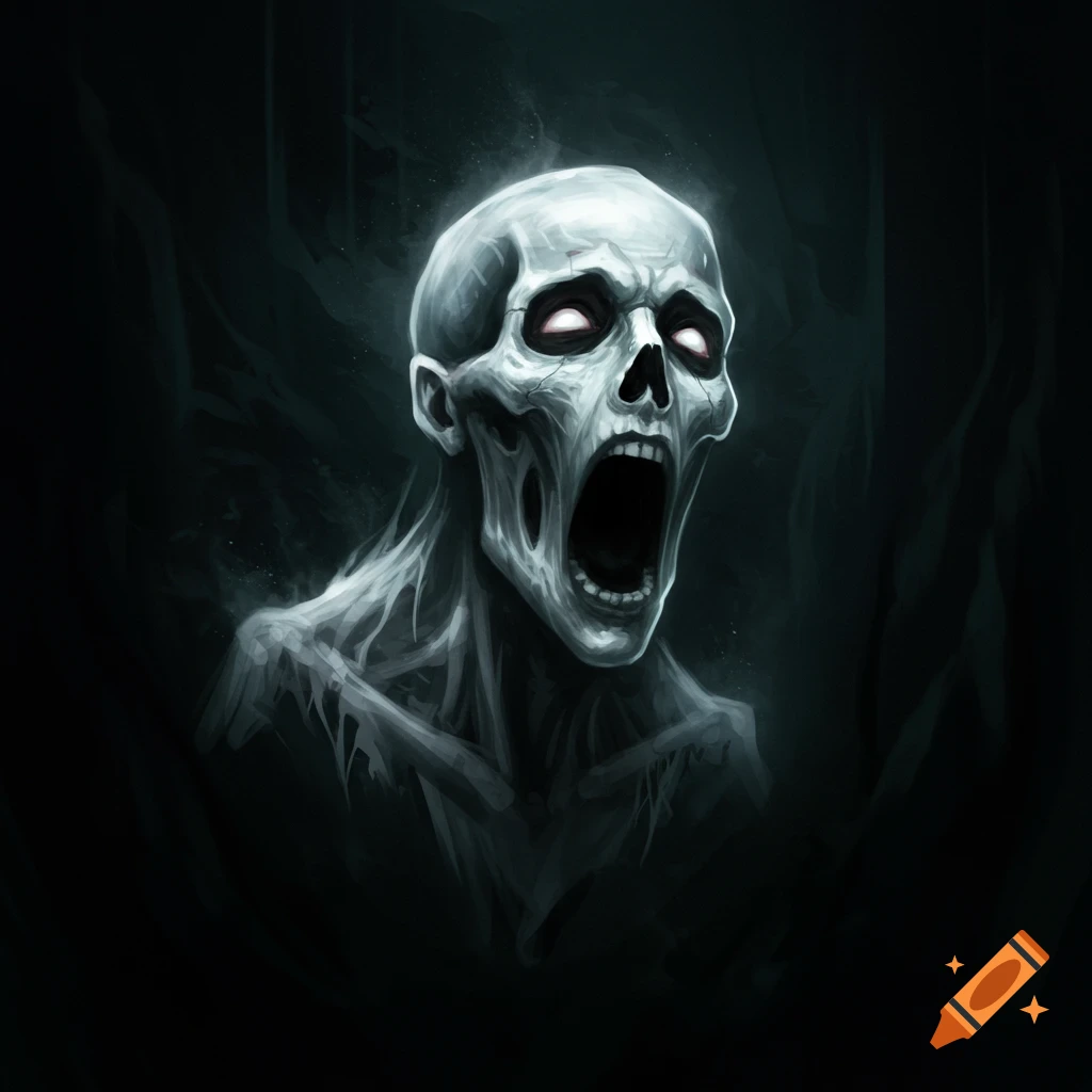 A screaming ghost or undead creature in darkness