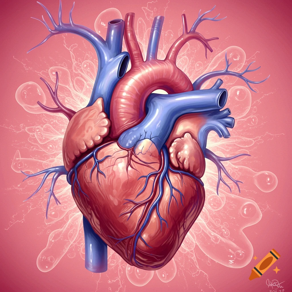 A human heart with arteries and veins.