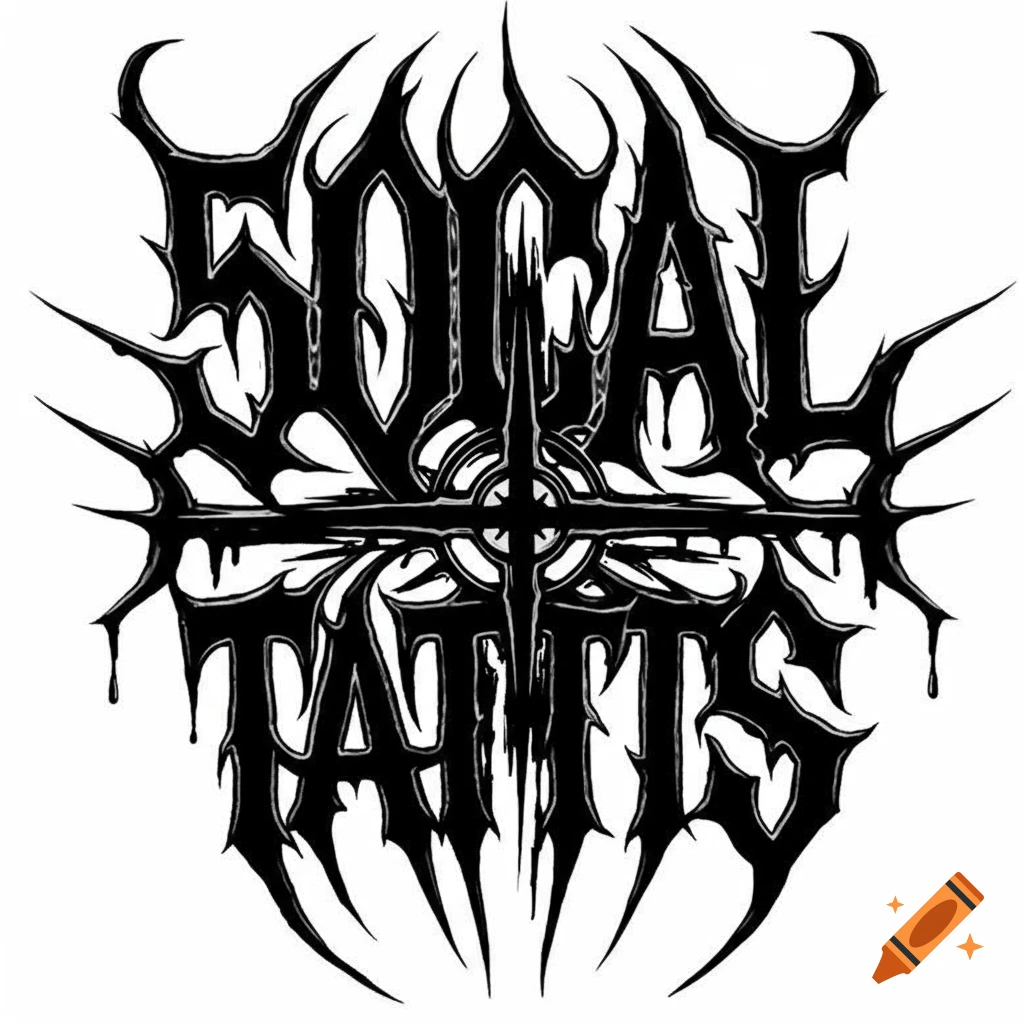 Black and white death metal style logo with spiky text reading '50CAL TATTS' and a central crosshair.