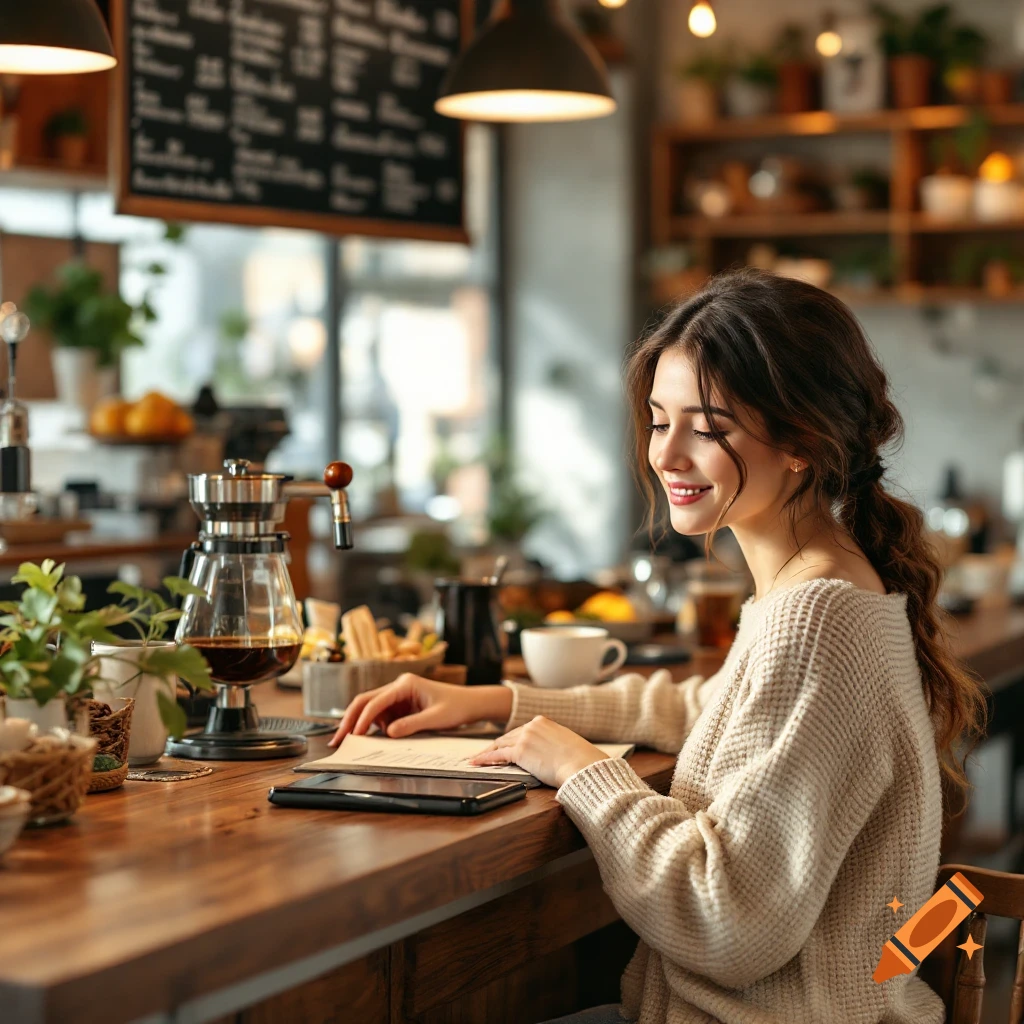 A person looking at a menu in a coffee shop.