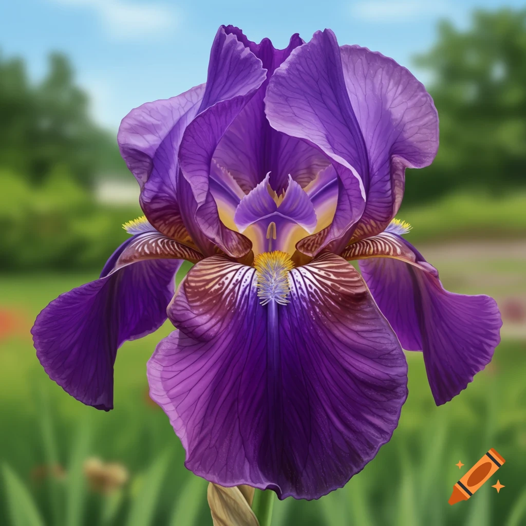 A close-up of a purple iris flower.