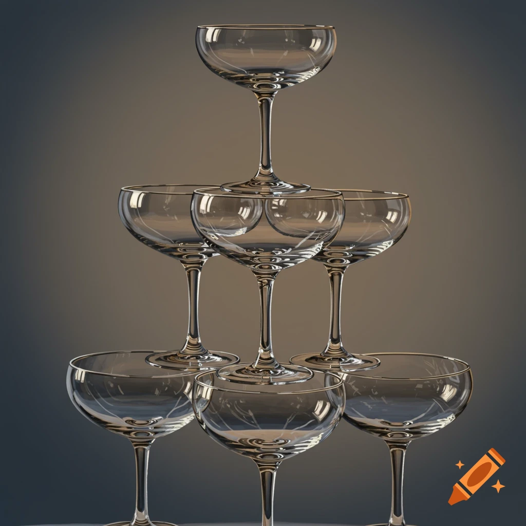 An empty champagne coupe glass tower.