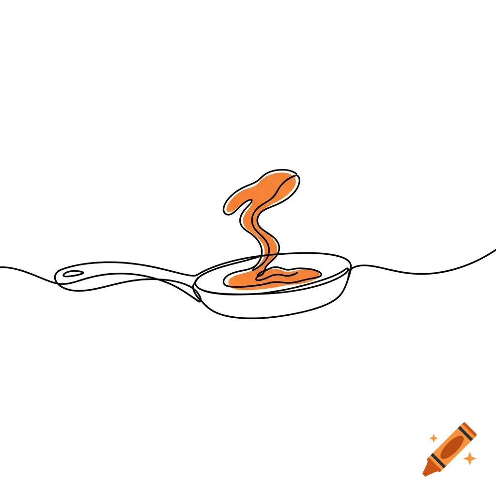 Single continuous line drawing of sauce being flipped in a skillet.