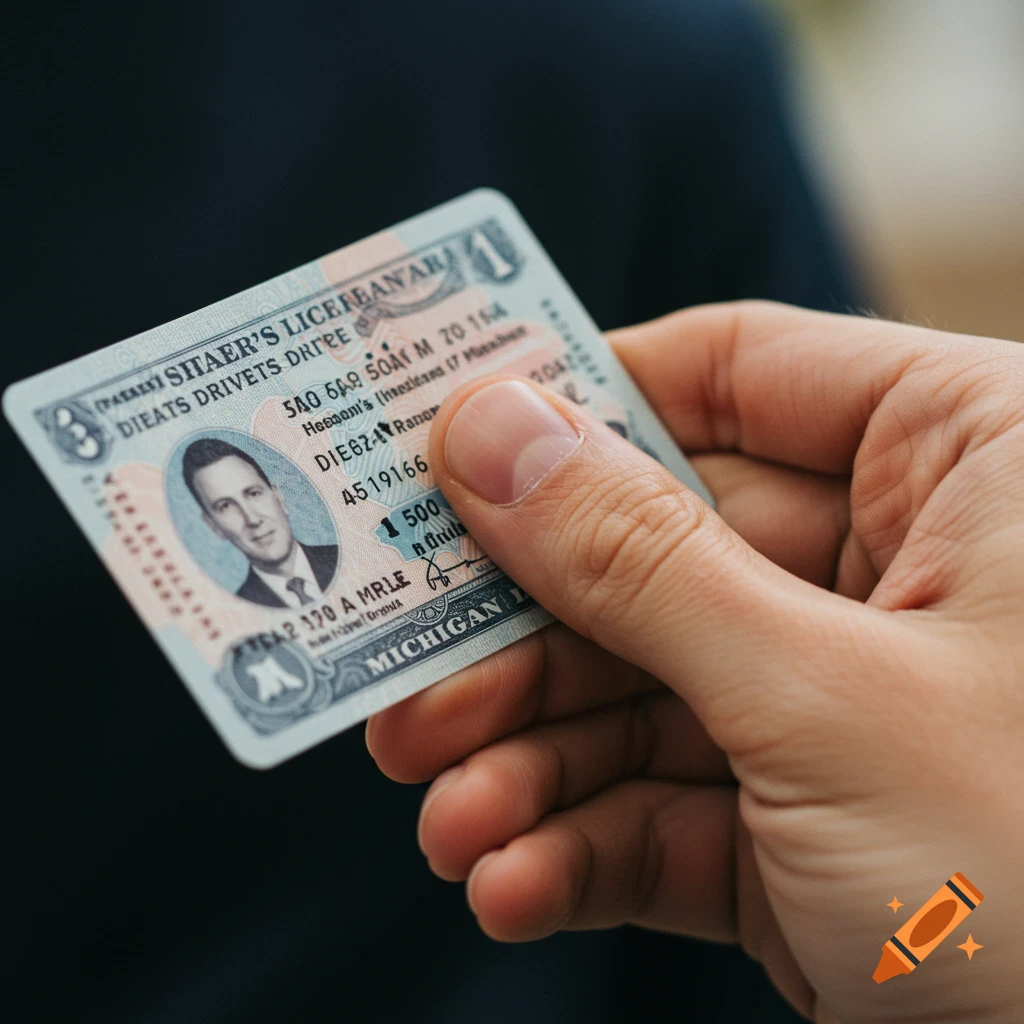 Close-up of a hand holding a driver's license.