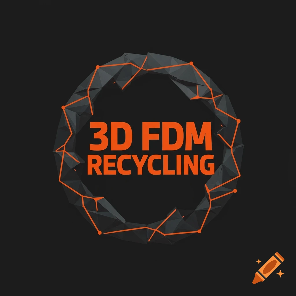 Geometric logo with abstract shapes and the text '3D FDM RECYCLING'
