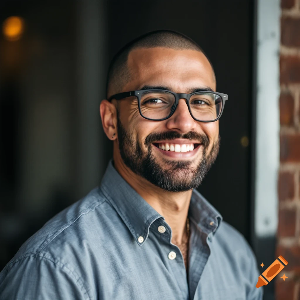 Portrait of a smiling man with a beard and glasses