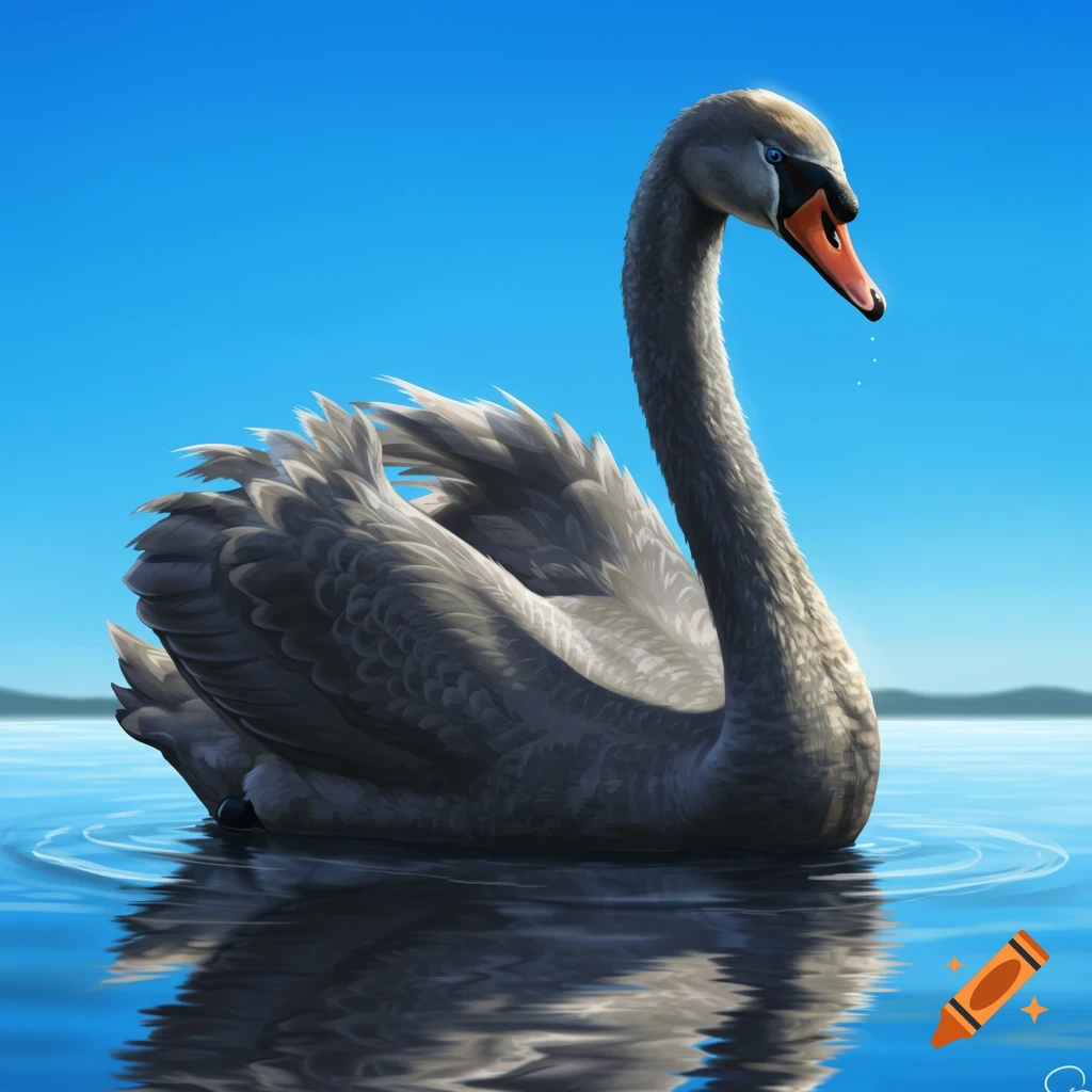 A swan swimming in blue water.